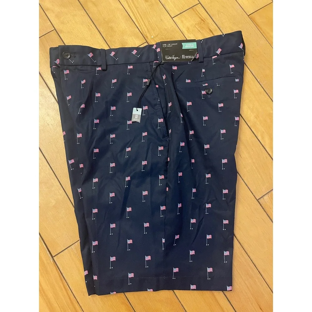 Walter Hagen Mens Golf Shorts Navy American Flag Perfect 11 W35 10in Inseam NWT - Picture 2 of 10